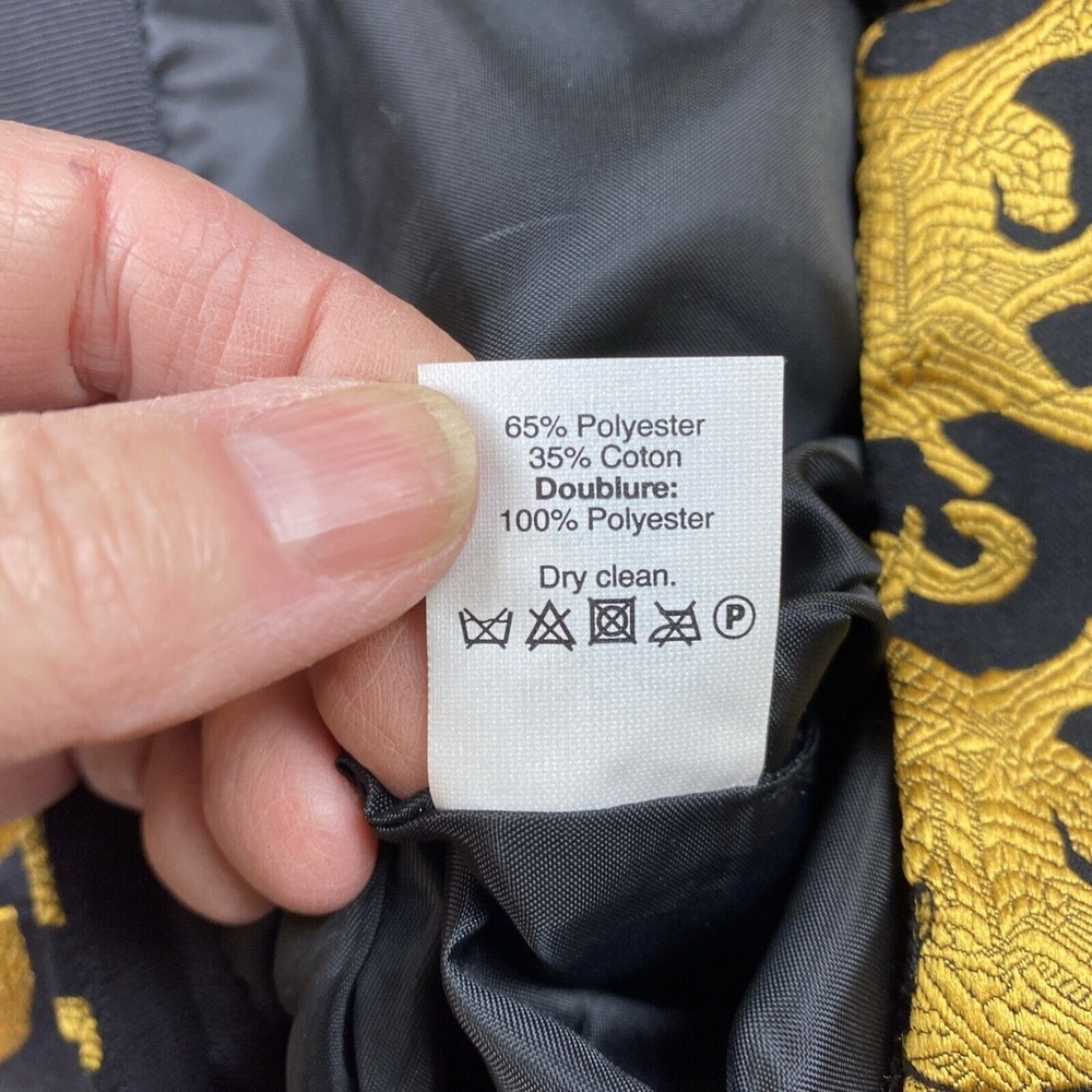 J. Crew Women's SZ 2 Mini Brocade Skirt Black‎ with Gold Elephants Jaquard Lined - Picture 5 of 9